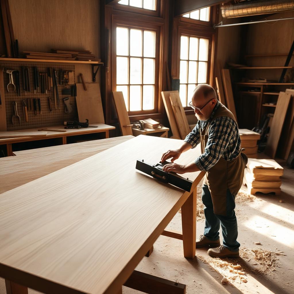 Founder planing an oak panel in the MYBLIF workshop