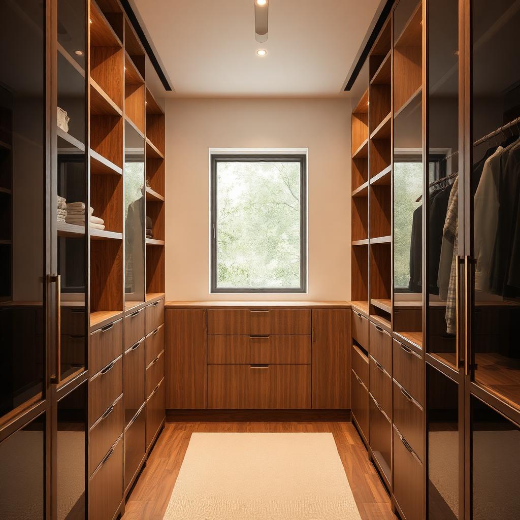 Dressing room with glass closet fronts